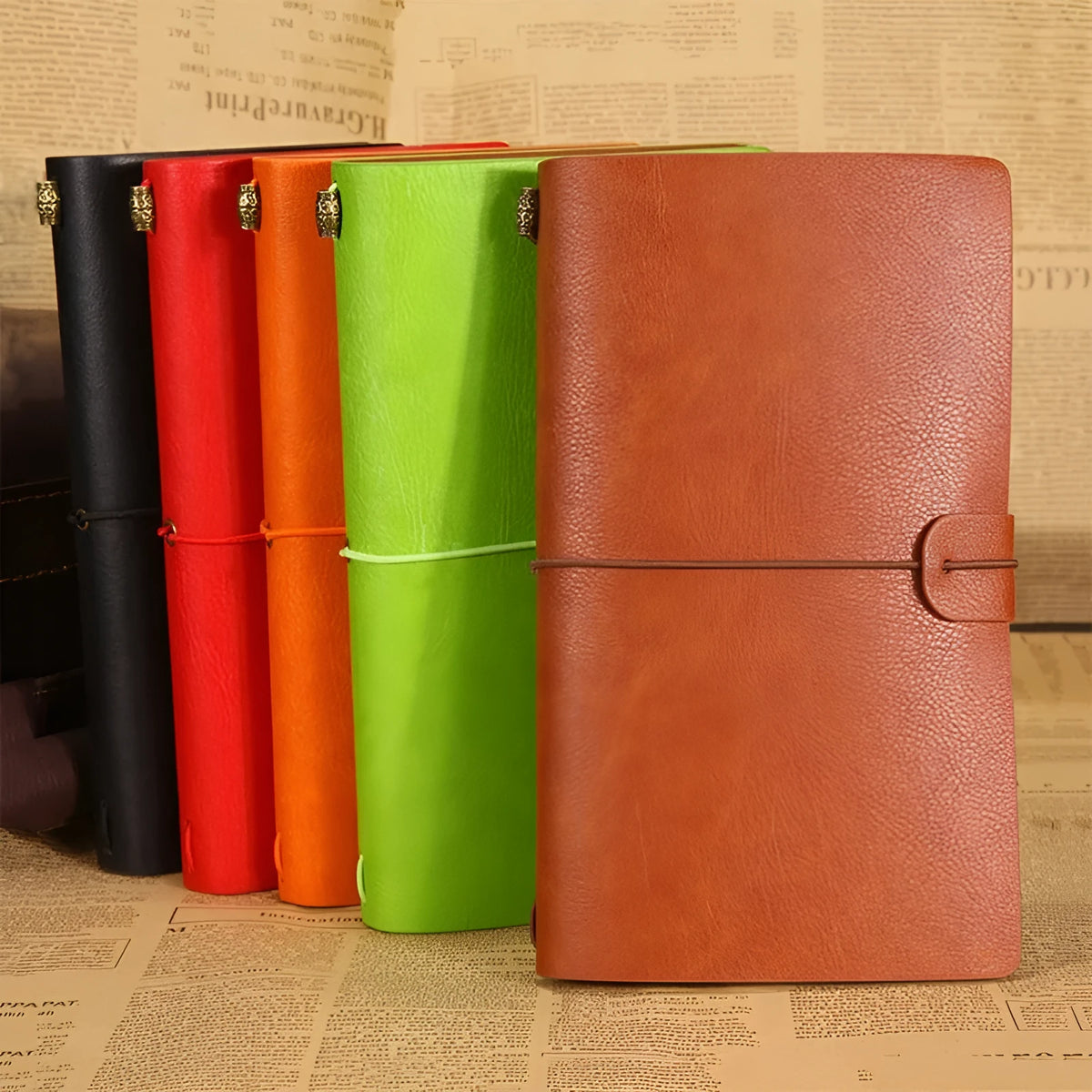 Vintage travellers notebook A6 PU leather cover open with blank pages