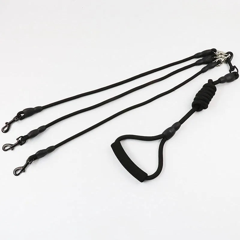 One drag three dogs pet rope leash in black, colorful, and red with size options XS to L for multi-dog walking