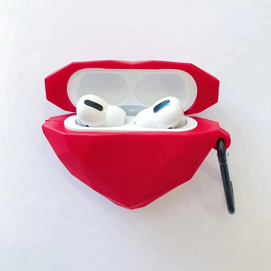 Red Diamond Love colour silicone protective case for Apple AirPods wireless headphones.