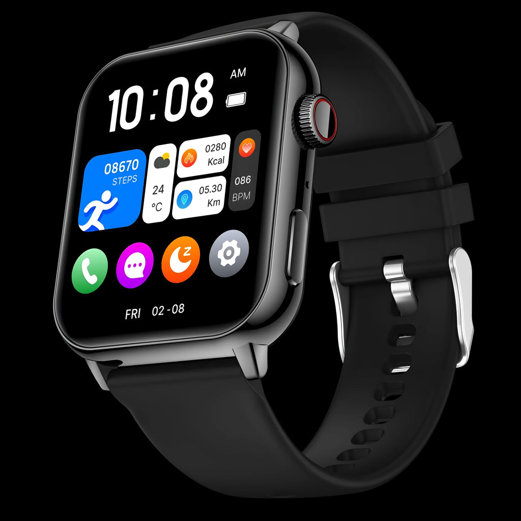 Smart Bluetooth call sports bracelet with TFT touch screen in black, showing heart rate monitoring display