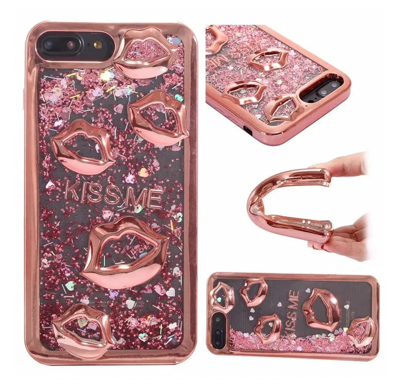 Huawei P30 phone in a silvery TPU case with a raised three-dimensional lips design on the back.