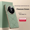 Electroplated plain leather phone case in black for Honor Glory 300 showing all-inclusive drop-resistant design