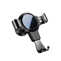 Black S4 gravity mirror ABS phone bracket mounted on a car air conditioning vent, holding a mobile phone.
