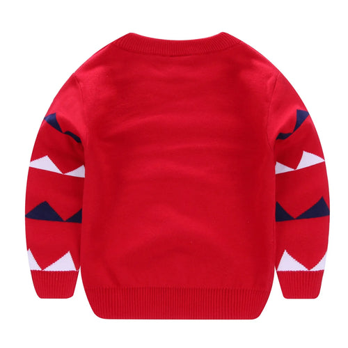 Boys wild dinosaur pullover sweater in gray 100% cotton with cartoon pattern
