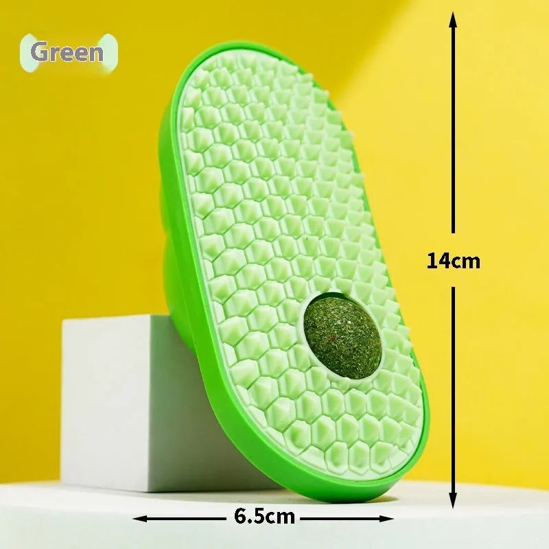 Cat self-service scratching toy in 14x6.5cm ABS TPE material, shown in yellow