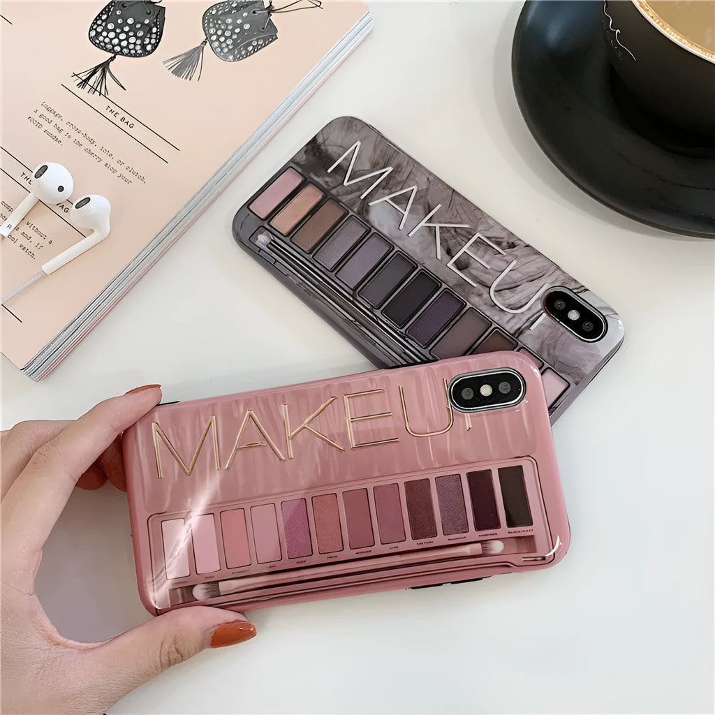 Silicone iPhone case with marble eye shadow pattern in flesh and grey colours