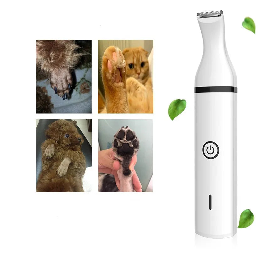 G12 white and black cordless pet hair clipper with shaving, trimming, and nail grinding heads for dogs and cats