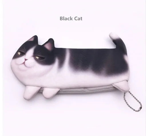 Cat face 3D printed travel organiser pouch with zip in grey colour