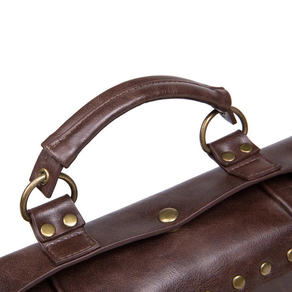 Bronze steampunk industrial retro style shoulder bag with horizontal pillow design and metal decorative elements