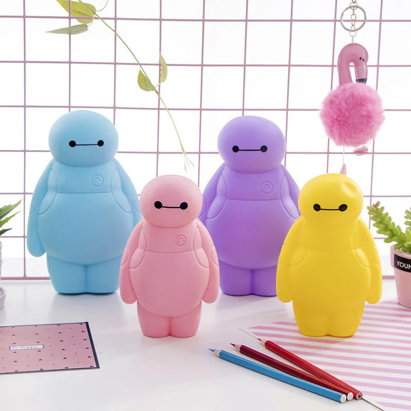 Large capacity silicone pencil case in blue with 20x13cm size, open showing pens and pencils inside