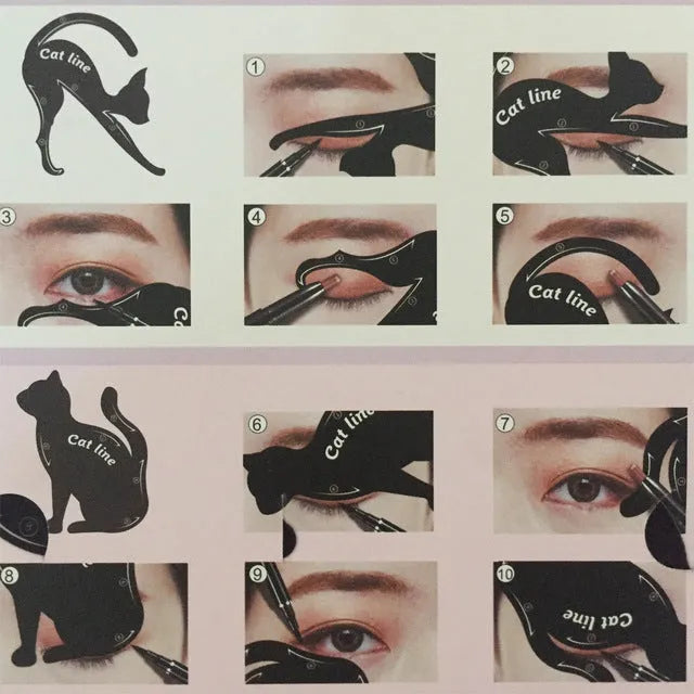 Transparent PVC cat card makeup stencil set with standing and squatting cat shapes for eye shadow and eyeliner