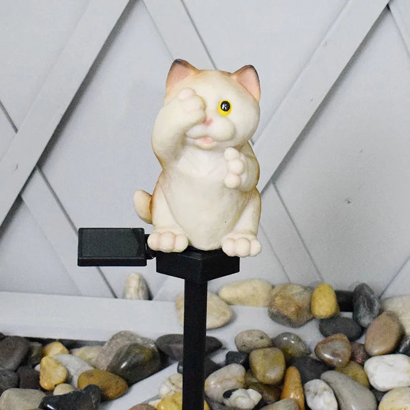 Brown cat-shaped solar lawn light for garden with LED illumination