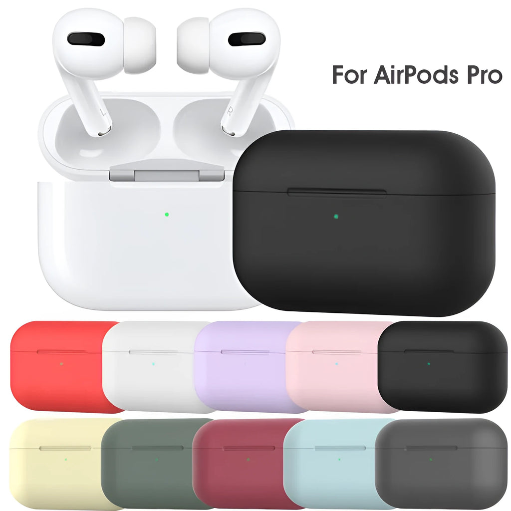 Soft silicone protective cover for AirPods Pro wireless headphones in multiple colours.