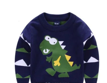 Boys wild dinosaur pullover sweater in gray 100% cotton with cartoon pattern