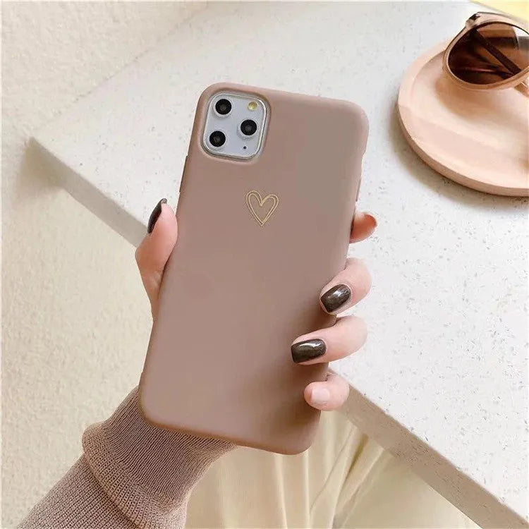 Simple hand-painted love design matte TPU iPhone case in cold wind colour with lanyard holes