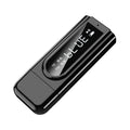 Black USB car FM Bluetooth receiver for wireless music streaming via AUX or USB.