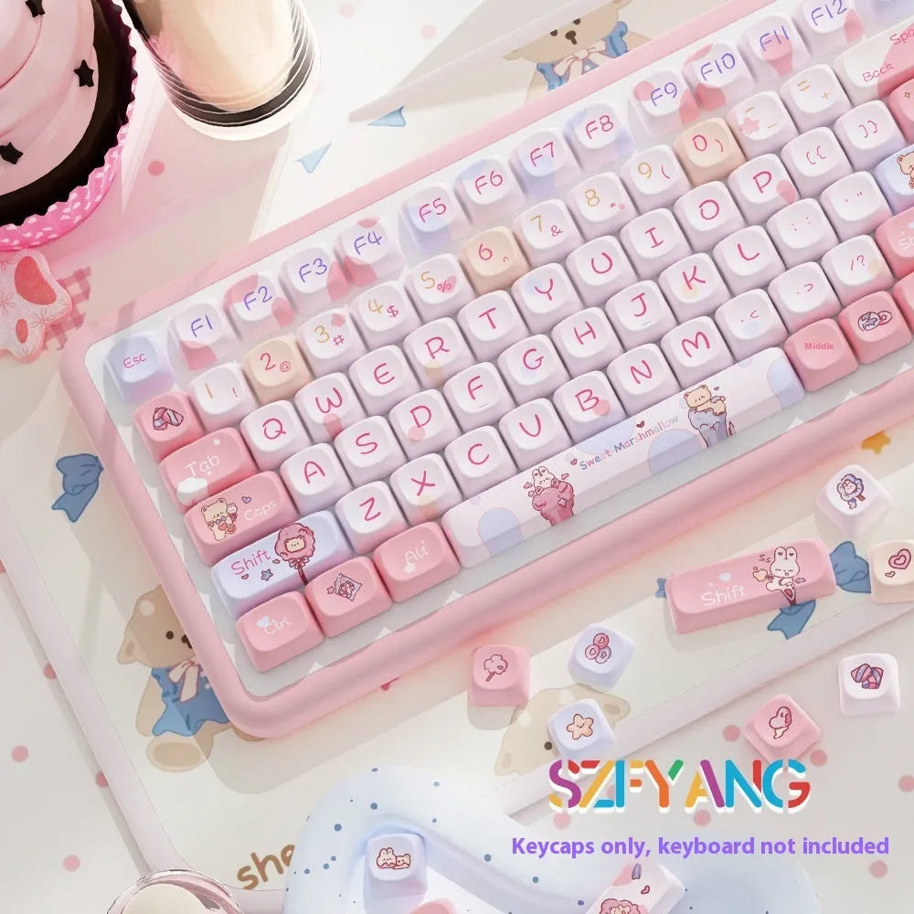 Sweet Cotton Candy coloured mechanical keyboard keycaps arranged in 112-key and 120-key sets