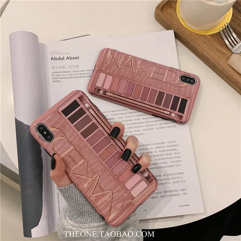 Silicone iPhone case with marble eye shadow pattern in flesh and grey colours
