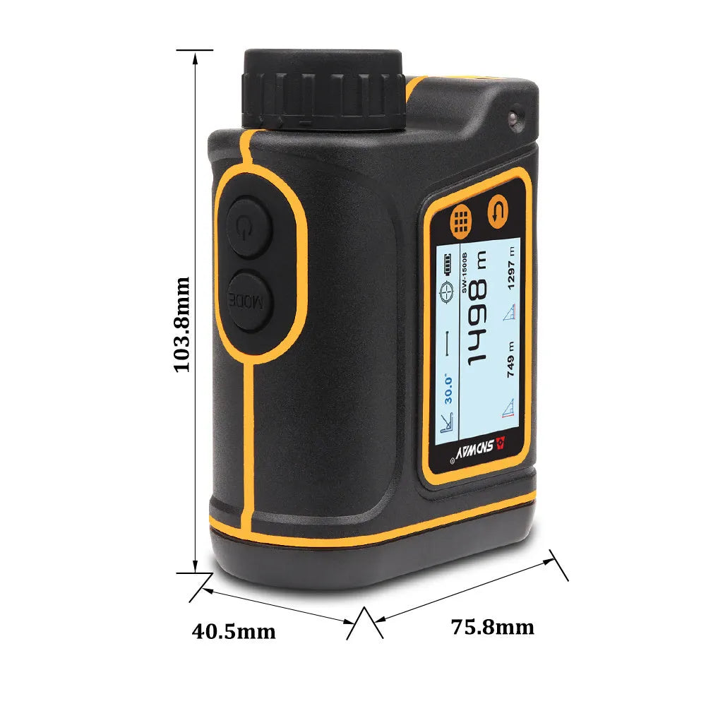Handheld outdoor golf rangefinder measuring device showing compact design