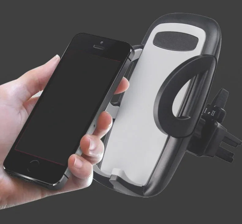 Black plastic universal car vent mobile phone holder with adjustable clamp