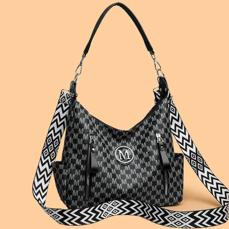 Retro printed messenger bag in PU with double shoulder straps and sandwich pocket design