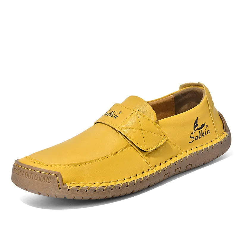 Autumn leisure hand-stitched PU upper Velcro shoes in flat heel round toe low-top casual style