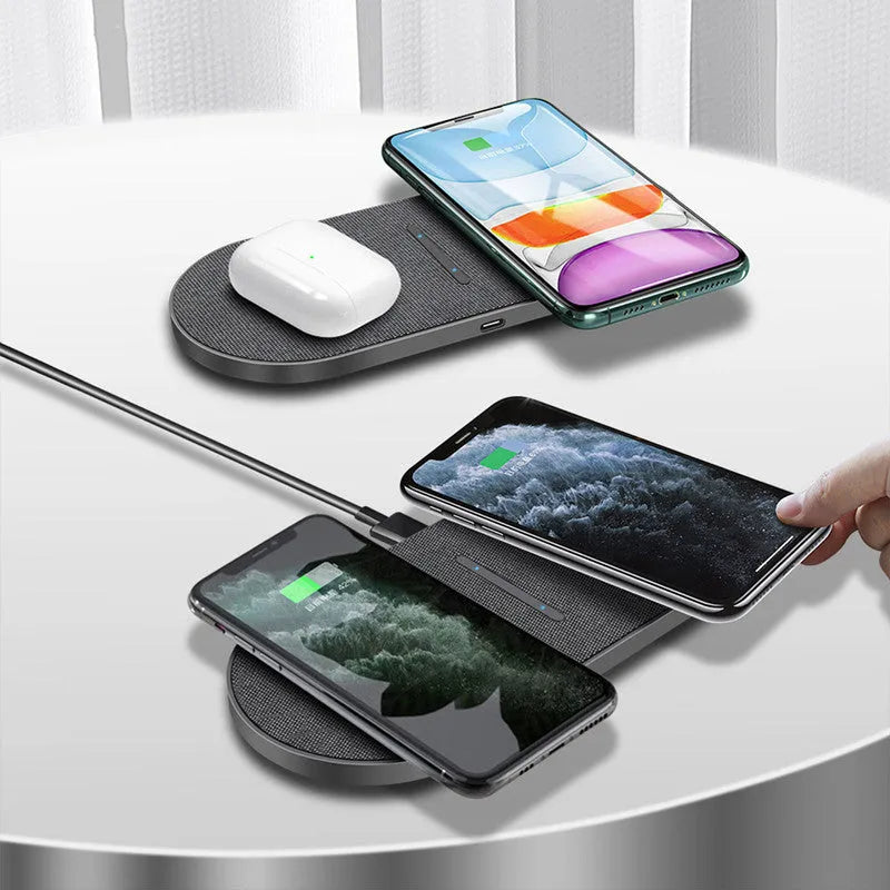 2 in 1 pair wireless charger black colour dual pad with indicator light and Type-C USB input