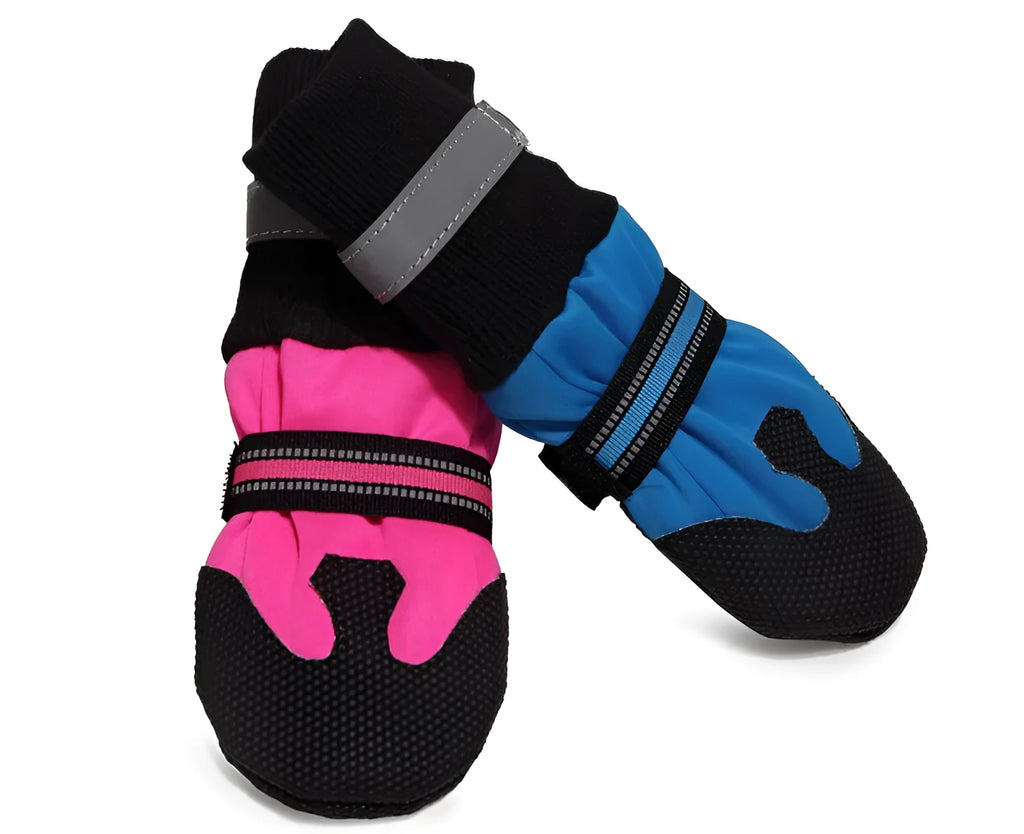 Waterproof dog boots for large medium dogs in blue with non-slip rubber sole and reflective velcro straps