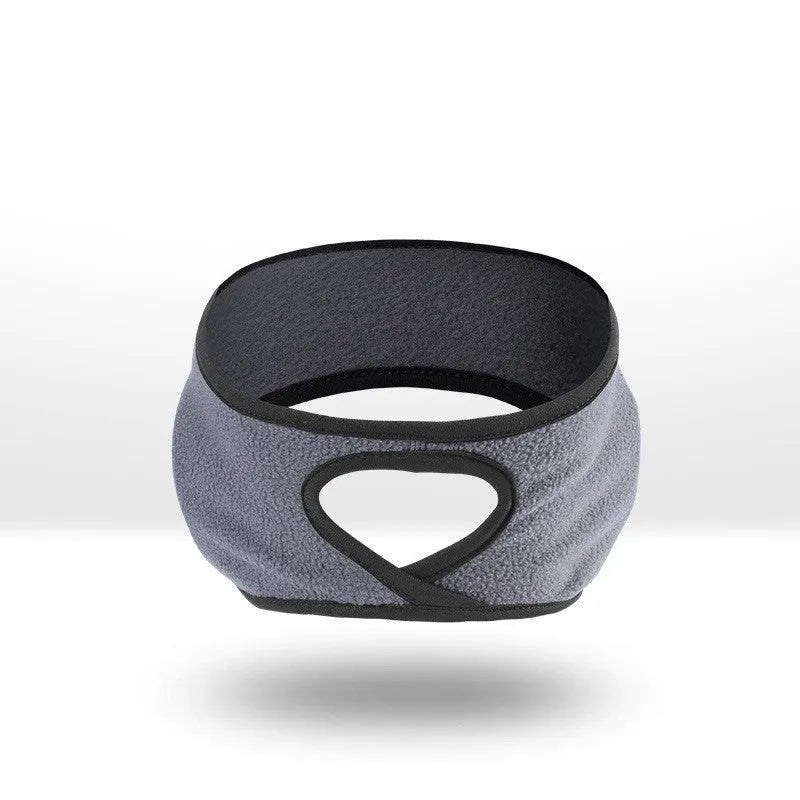 Fleece sports headband for running with ear coverage ponytail slit