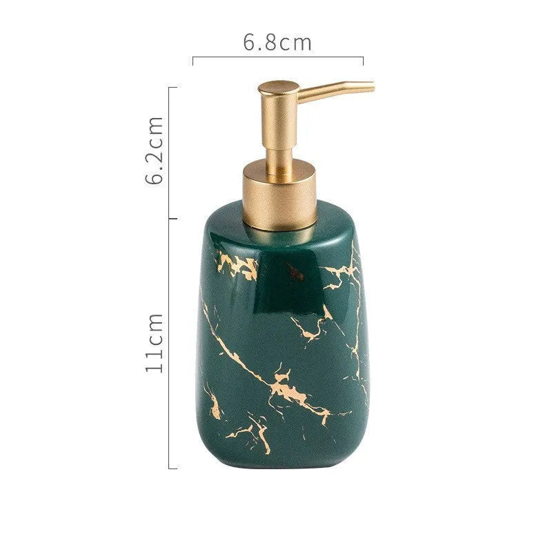 Ceramic bathroom wash set with decal decoration in black, blue and white colour options