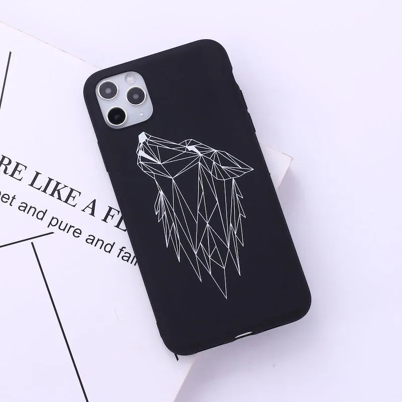 Animal line graffiti art design on a slim black TPU iPhone back cover case.