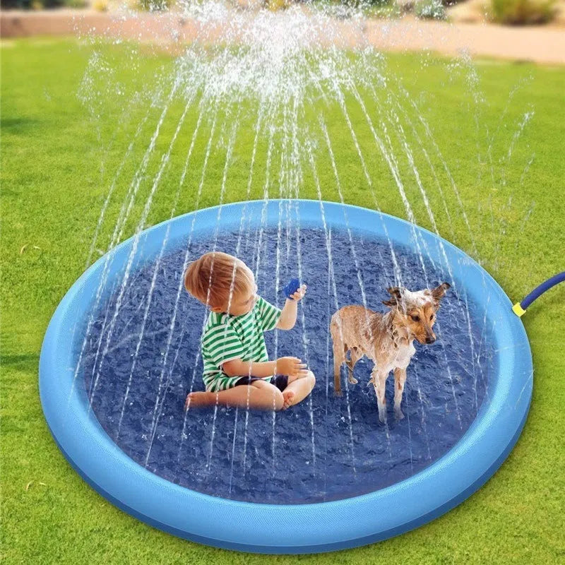 Blue non-slip PVC splash pad 150cm inflated for kids and pet dog outdoor summer water play