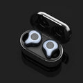 TWS wireless Bluetooth headset and charging case in multiple colour options including red, silver, and purple.