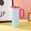 Large capacity portable insulated straw cup with handle in multiple colour options