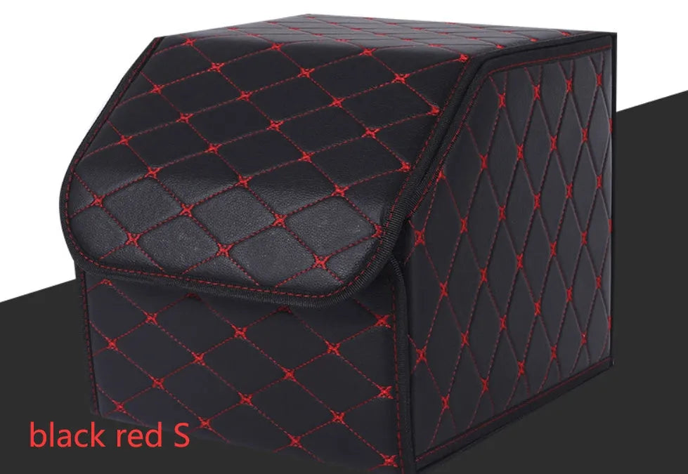 Leather car organiser storage box in Black, size Large 30x30x55cm on car back seat