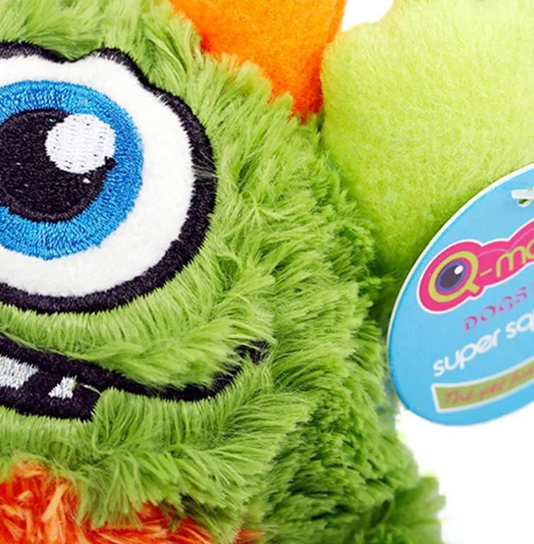 12cm green monster dog toy with TPR spiky ball and squeaker for chewing and bouncing play
