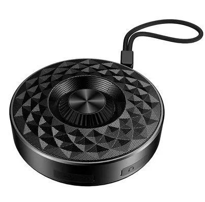 Portable wireless Bluetooth mini speaker in black, orange, and silvery white colour options.