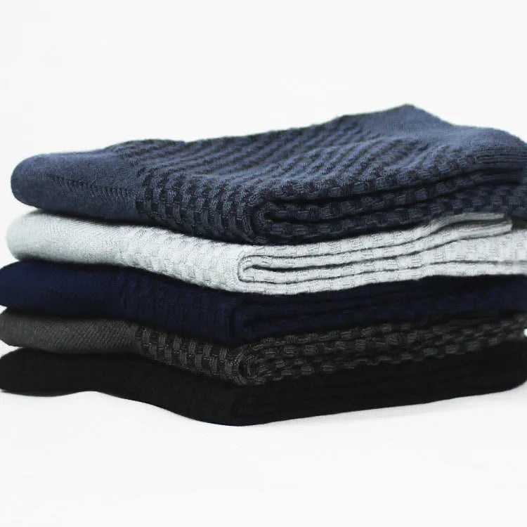 Men's bamboo fibre socks in a small square pattern, shown in navy blue colour.