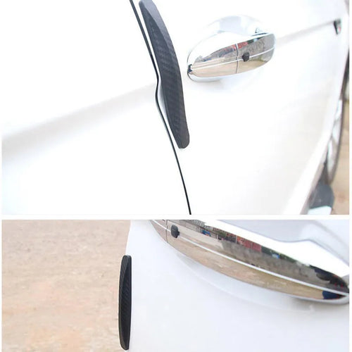 Black carbon fibre car door bumper sticker anti-collision strip 140x25mm four-pack