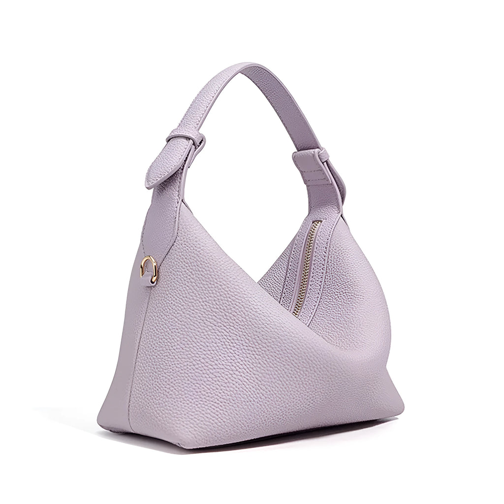 Genuine leather women's cross-body bag in dumpling shape with first layer cowhide, beige colour, size 23cm