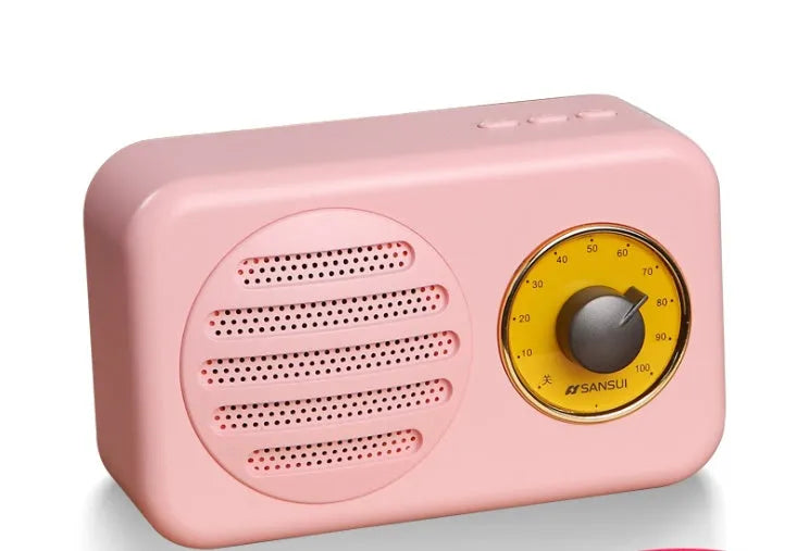 Portable Bluetooth speaker with FM radio in vintage green, pink or wood colour finish
