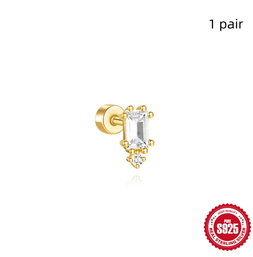 S925 sterling silver flat column geometric ear bone stud with gold electroplated finish