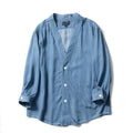 Men's dark blue casual denim coat with three-quarter sleeves and V-neck