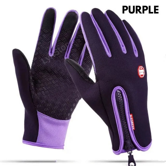 Winter touch screen motorcycle gloves with fleece lining in black and blue colours