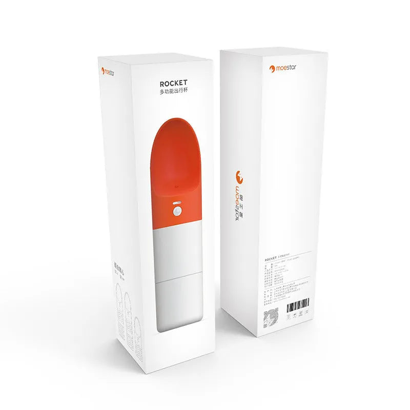Moestar Rocket pet drinking cup in white-grey colour with one-button lock system and 270ml capacity