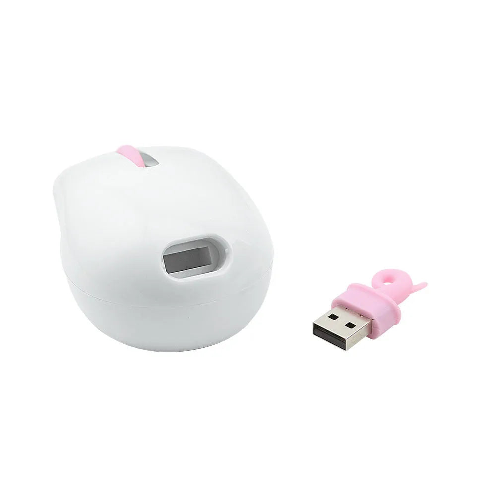 Pink wireless silent mouse with compact design and USB receiver for laptop use