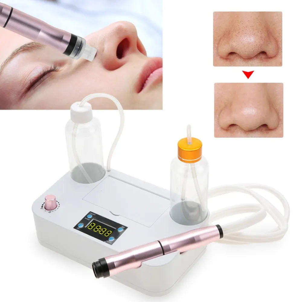 Portable oxygen spray water injection hydro jet machine for facial blackhead removal and skin rejuvenation with two bottles and crystal heads