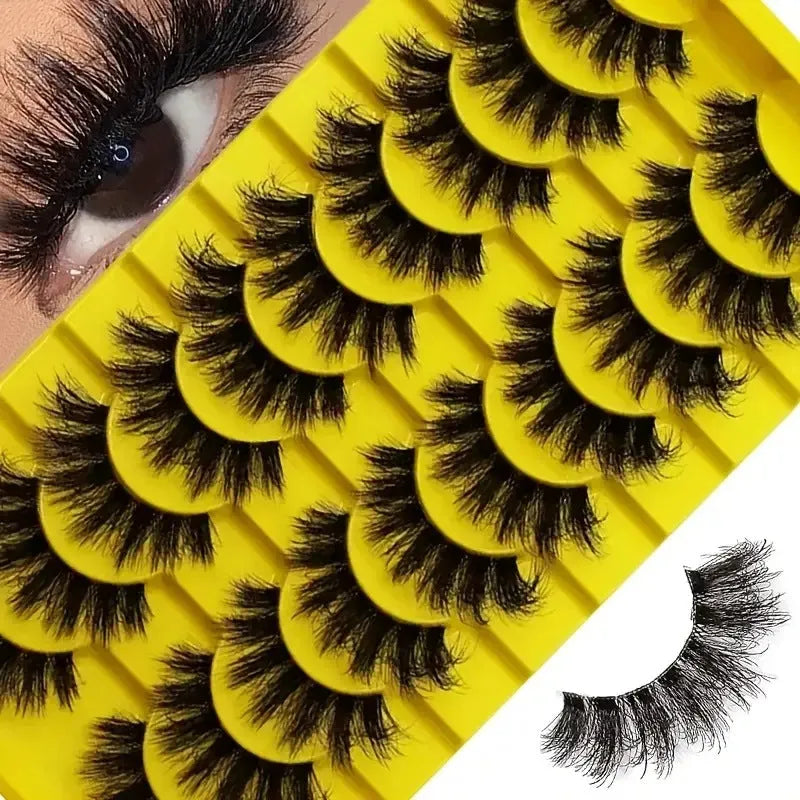 3D multi-layer false eyelashes in black and transparent stem styles on a white background