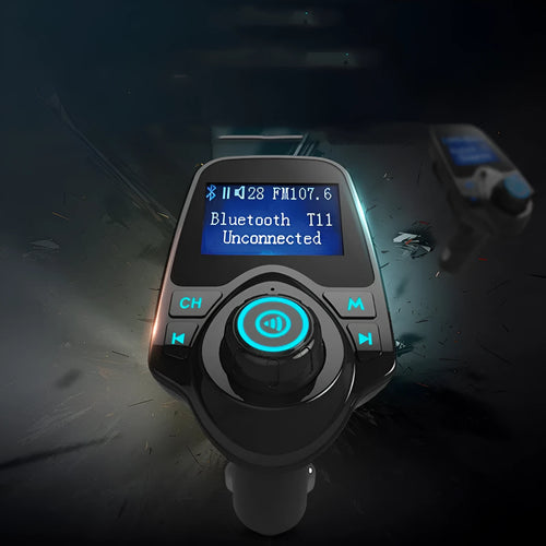 Black G7 car Bluetooth hands-free transmitter with FM functionality for wireless audio streaming