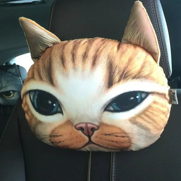 Cat lovers oblong car headrest pillow with cartoon cat print and removable cover for seat support